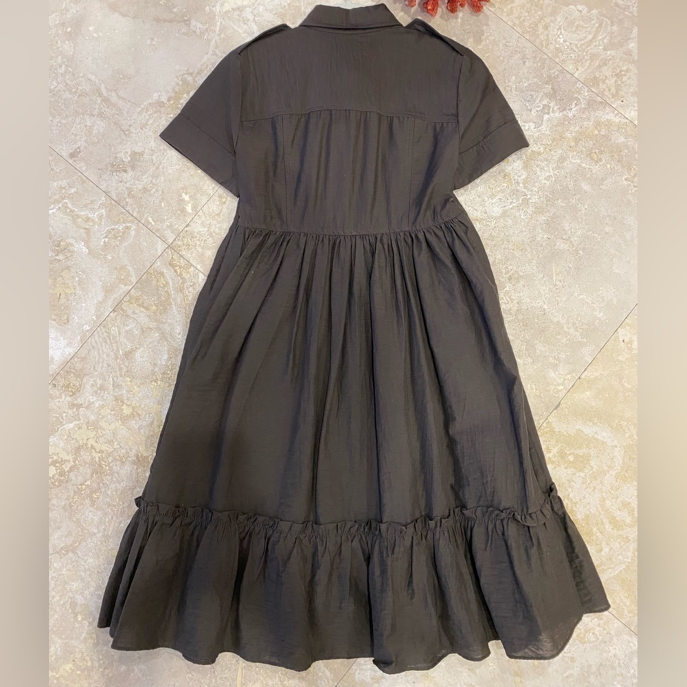 NWOT Vintage Zara Basic Short Sleeve Baby Doll / Empire Brown ruffle dress - M - Picture 2 of 6